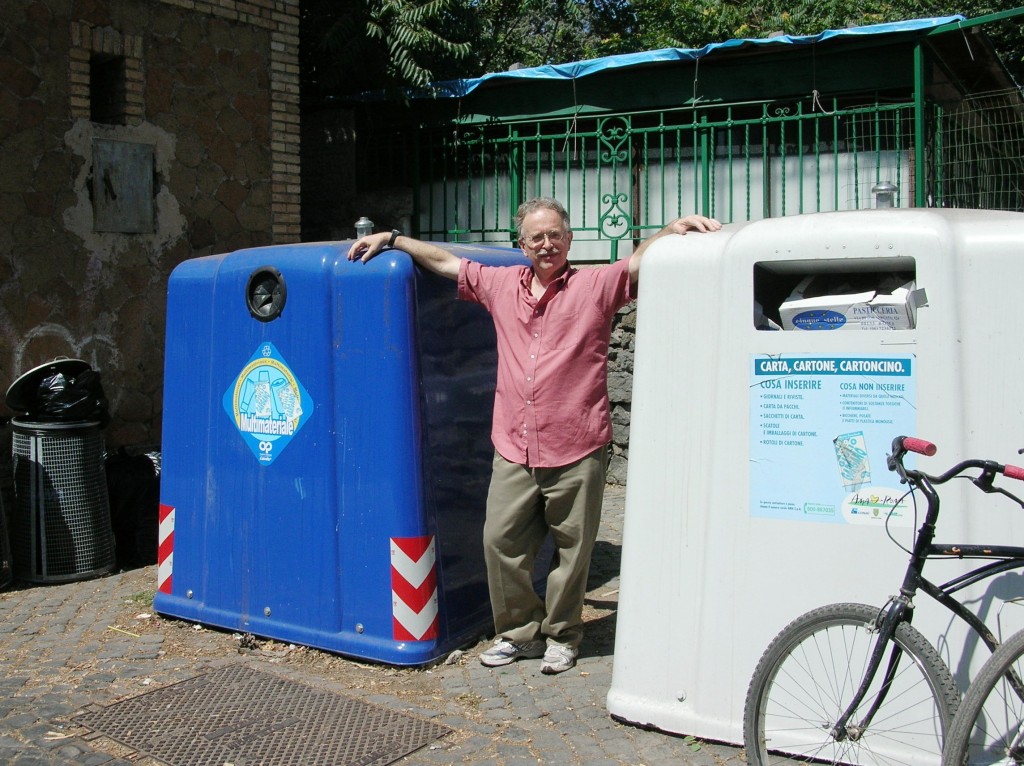 Recycing bins on the Appian Way, near Rome